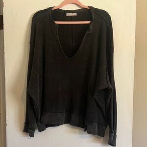 We The Free Black Waffle Knit Oversized Sweater